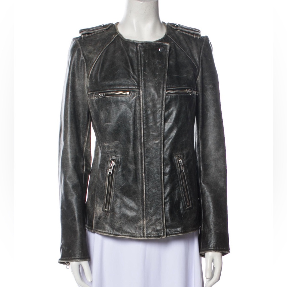 New with Tags: Isabel Marant gorgeous aged leather collarless jacket, Size 36
